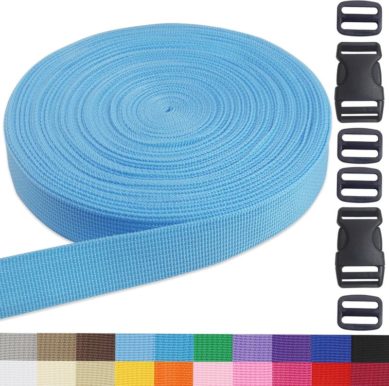 ZHFMLY 1 Inch Webbing Straps - 20 Yards Turquoise Blue Polypropylene Straps with Buckles for Backpack, Climbing, Outdoor & Indoor Gear, Sewing, Cloth, DIY Bags, Lawn Chair Replacement, and Seat Belts - Image 1